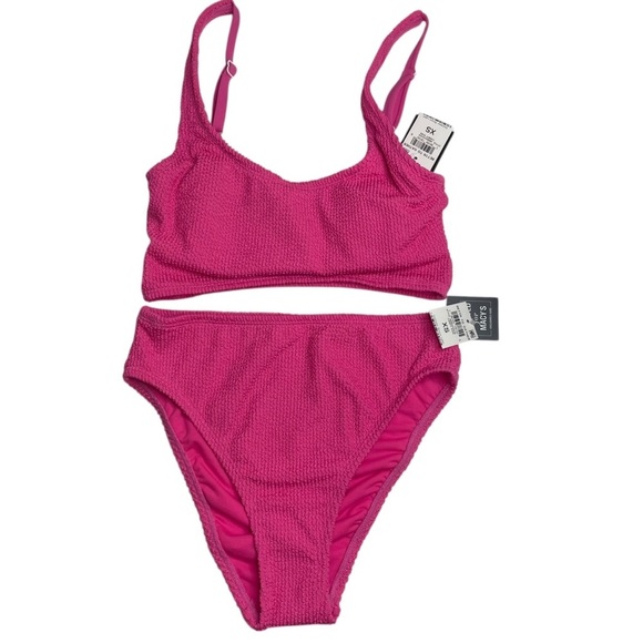 Bar III Tank Bra Bikini Top & High Leg Bottoms Candy Kiss Pink Textured XS New - Picture 1 of 10